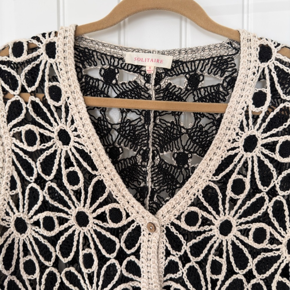 Solitaire Black and Cream Floral Crochet Sweater - Picture 2 of 4